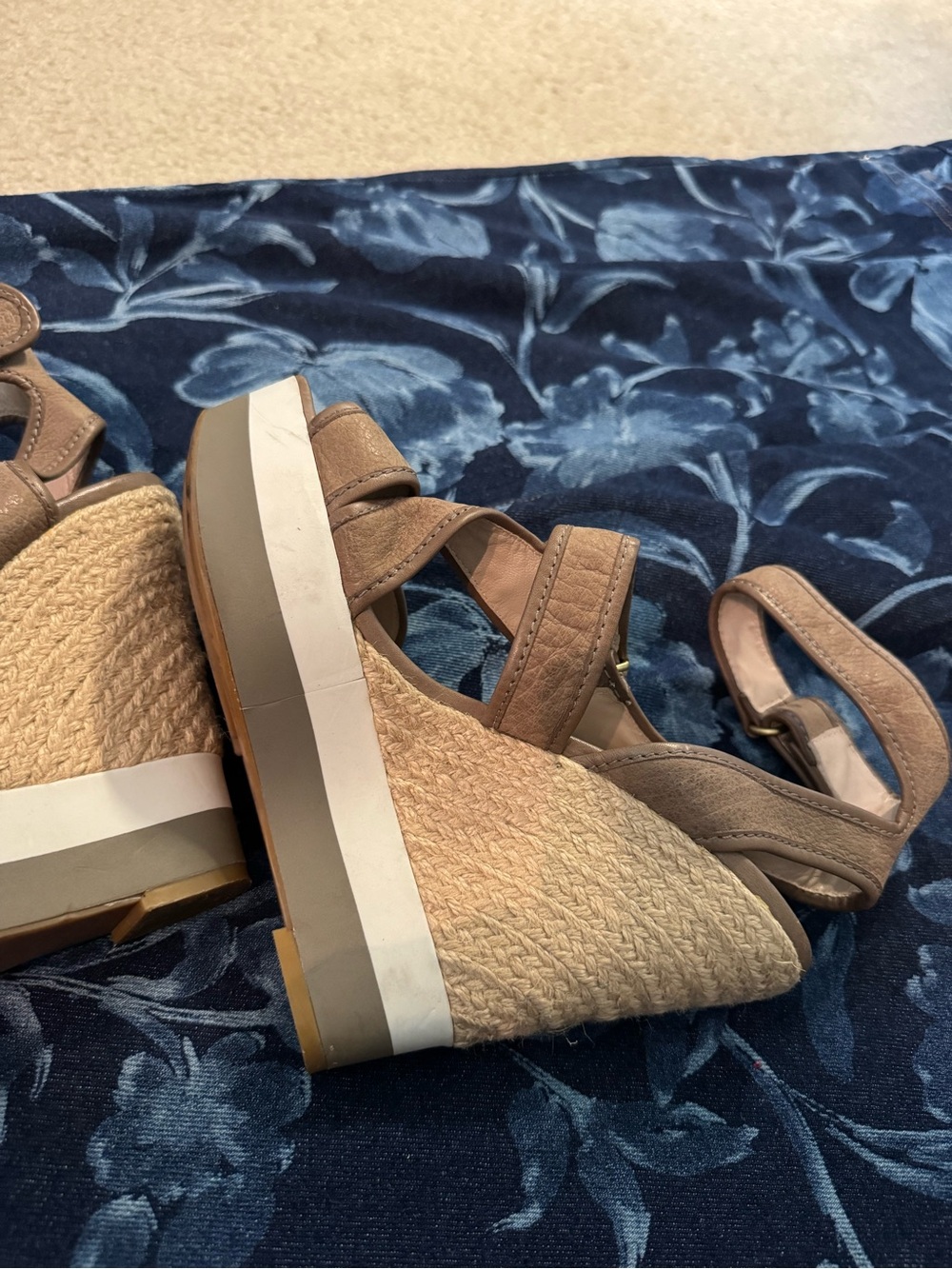 Joan & David Tan Real Leather-Nubuck Wedge Sandals